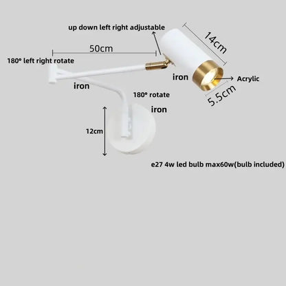 Modern black adjustable acrylic iron led wall lamp bedroom reading light