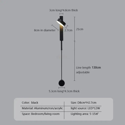 Modern black adjustable led wall lamp bedroom sconce lighting