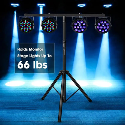 Modern black adjustable tripod stand with stage lights for living room
