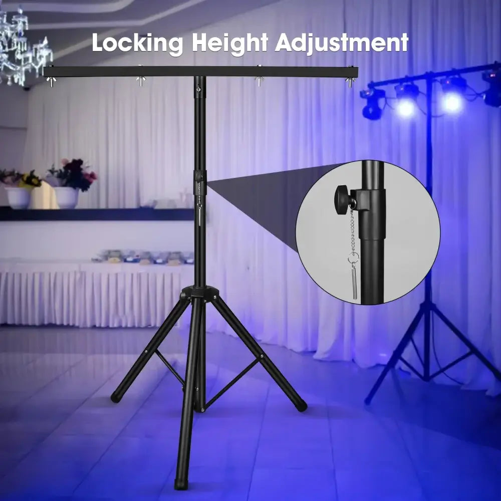 Modern black adjustable tripod stand with stage lights for living room