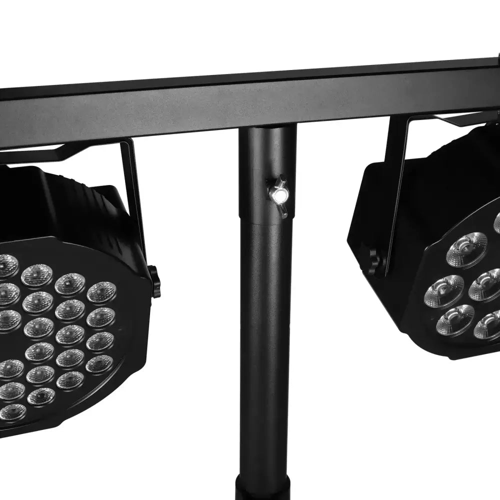 Modern black adjustable tripod stand with stage lights for living room