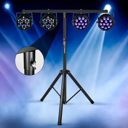 Modern black adjustable tripod stand with stage lights for living room