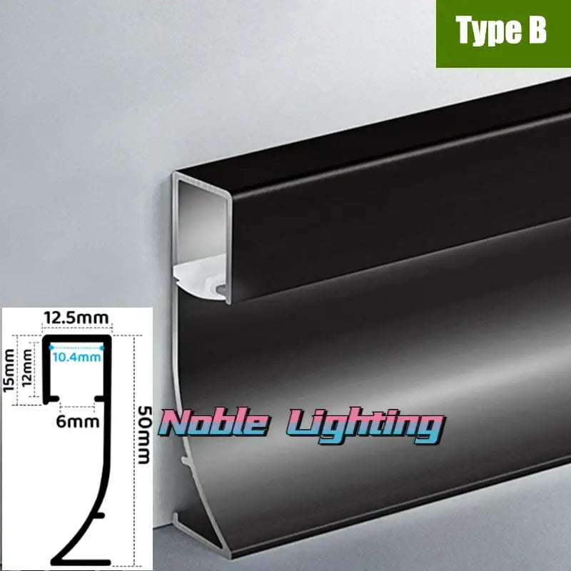 Modern black aluminium led profile recessed skirting living room