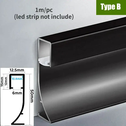 Modern black aluminium led profile recessed skirting living room