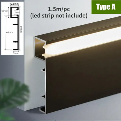 Modern black aluminium led profile recessed skirting living room
