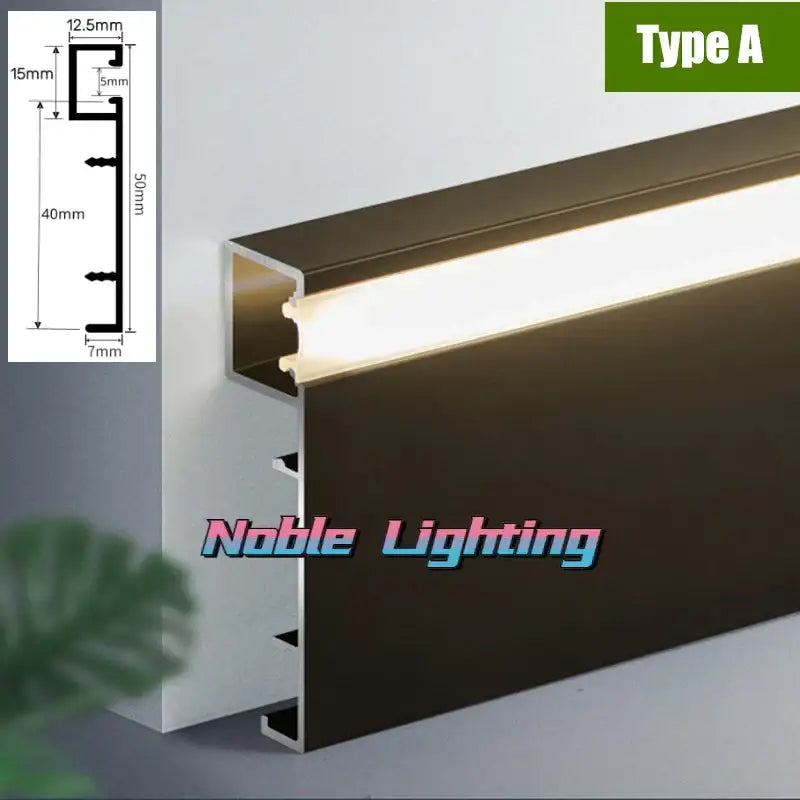Modern black aluminium led profile recessed skirting living room