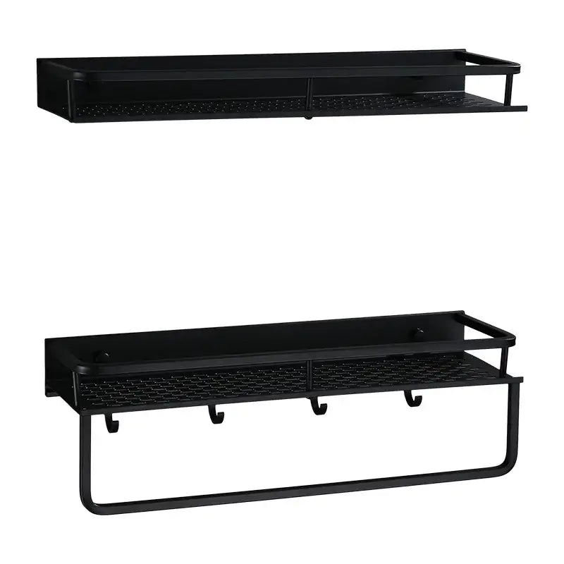 Modern black aluminum bathroom shelf with towel bar – shower storage