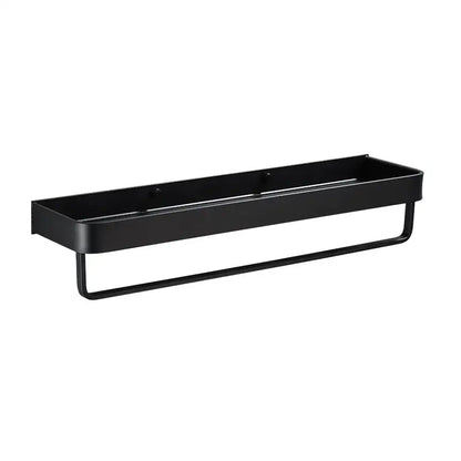 Modern black aluminum bathroom shower shelf with hooks and towel bar