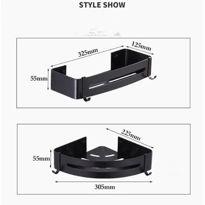Modern black aluminum corner shelf 3 tier bathroom storage with hooks