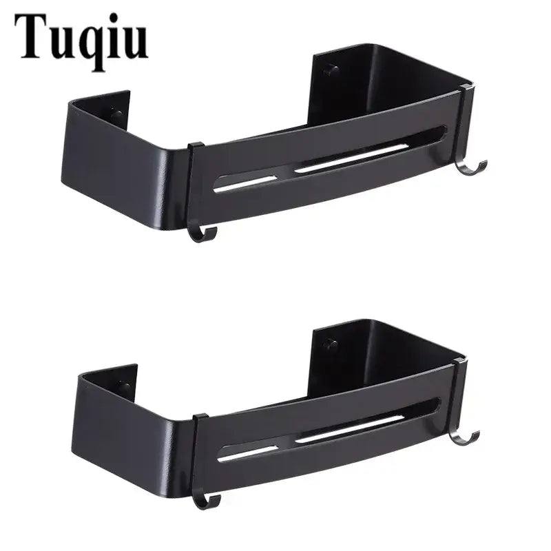 Modern black aluminum corner shelf 3 tier bathroom storage with hooks