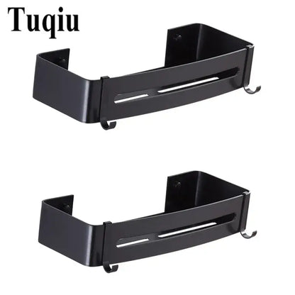 Modern black aluminum corner shelf 3 tier bathroom storage with hooks