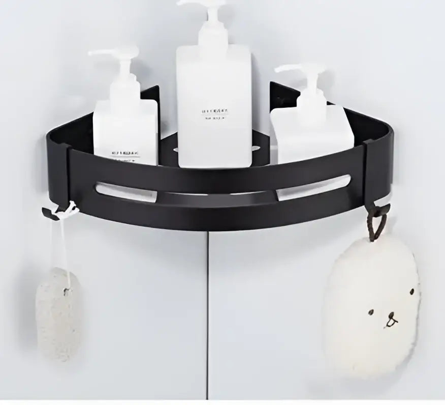 Modern black aluminum corner shelf 3 tier bathroom storage with hooks