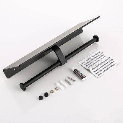 Modern black aluminum double toilet paper holder with shelf bathroom