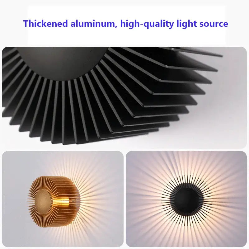 Modern black aluminum wall sconce for living room sunburst light