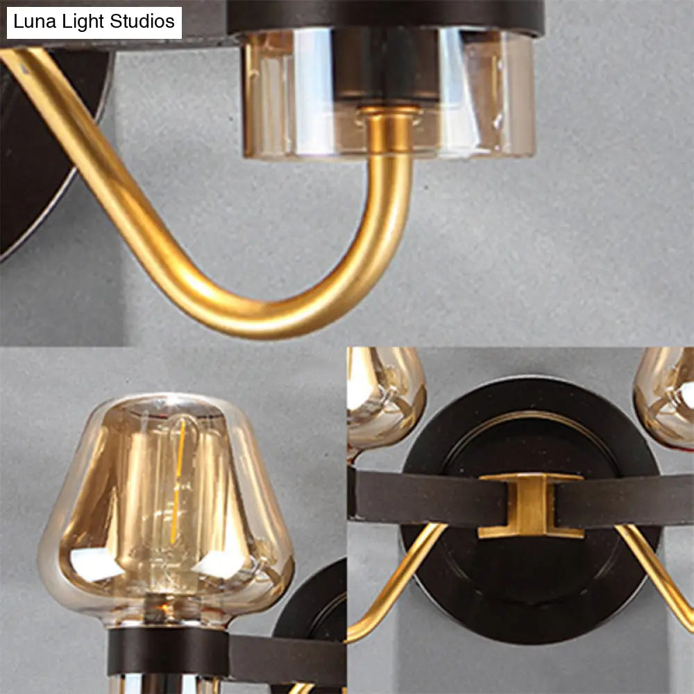 DecorBites™ Modern Black Amber Glass Wall Lamp - 2-Light Mushroom Sconce Light Fixture for Living Room