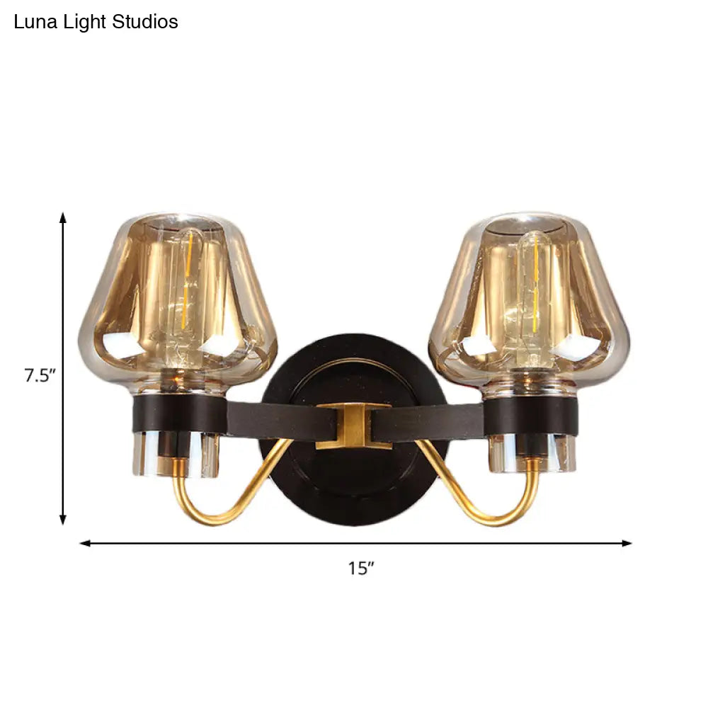 DecorBites™ Modern Black Amber Glass Wall Lamp - 2-Light Mushroom Sconce Light Fixture for Living Room