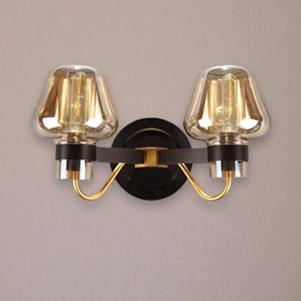 DecorBites™ Modern Black Amber Glass Wall Lamp - 2-Light Mushroom Sconce Light Fixture for Living Room