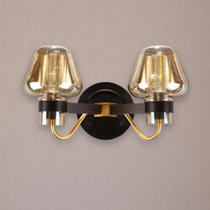 DecorBites™ Modern Black Amber Glass Wall Lamp - 2-Light Mushroom Sconce Light Fixture for Living Room