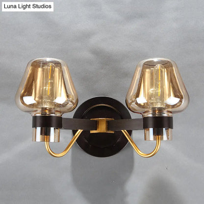 DecorBites™ Modern Black Amber Glass Wall Lamp - 2-Light Mushroom Sconce Light Fixture for Living Room