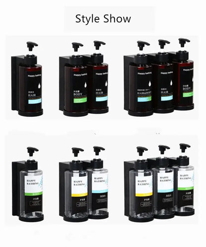 Modern black amber soap dispenser set – bathroom wall storage