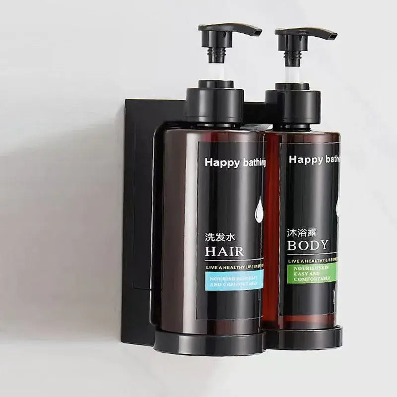 Modern black amber soap dispenser set – bathroom wall storage
