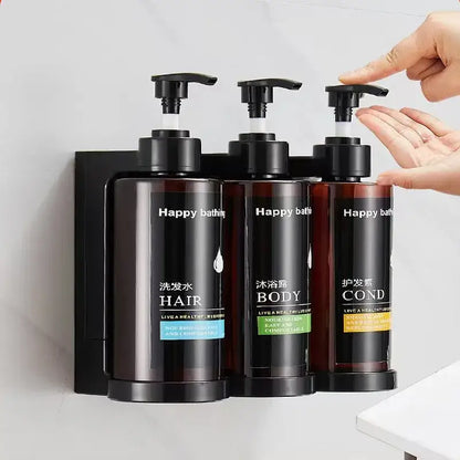 Modern black amber soap dispenser set – bathroom wall storage