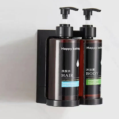 Modern black amber soap dispenser set – bathroom wall storage