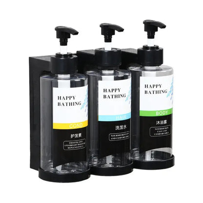 Modern black amber soap dispenser set – bathroom wall storage