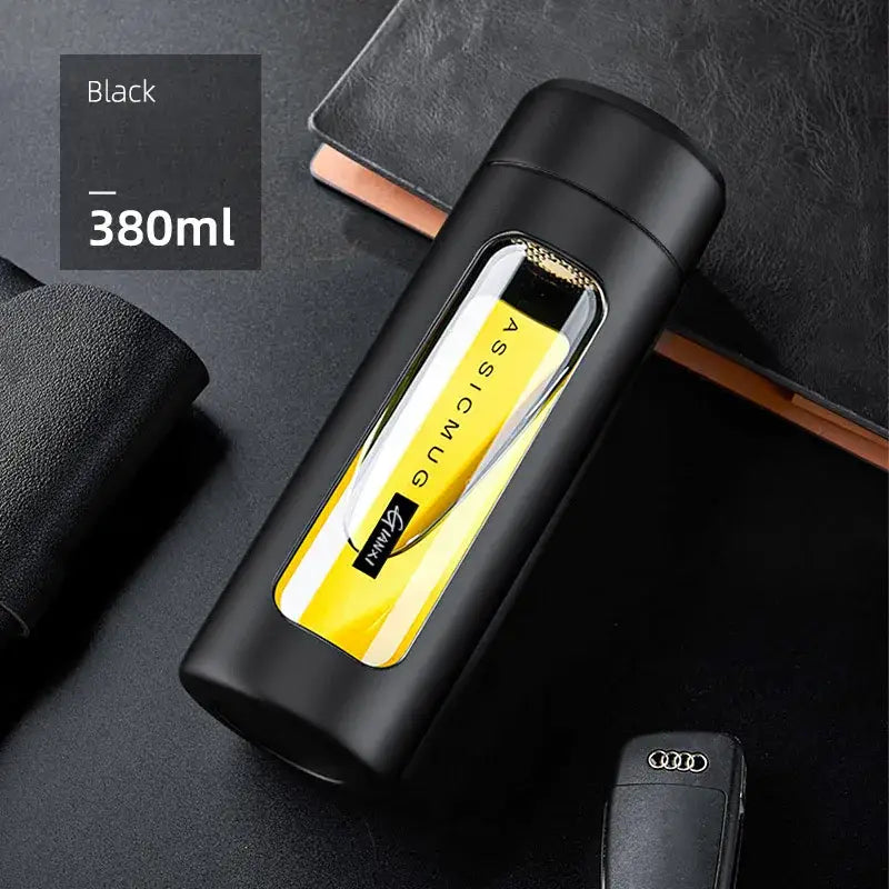 Modern black and amber insulated glass water bottle kitchen travel mug