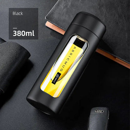 Modern black and amber insulated glass water bottle kitchen travel mug