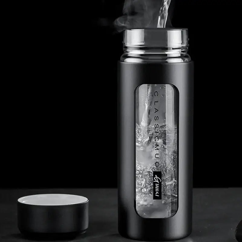 Modern black and amber insulated glass water bottle kitchen travel mug