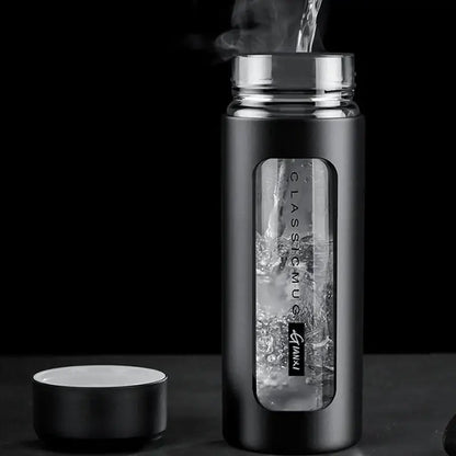 Modern black and amber insulated glass water bottle kitchen travel mug