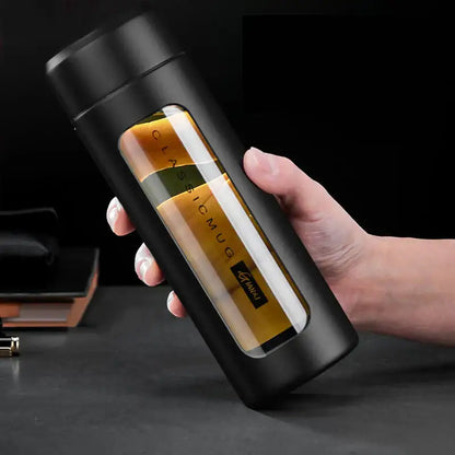 Modern black and amber insulated glass water bottle kitchen travel mug