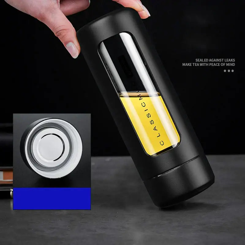 Modern black and amber insulated glass water bottle kitchen travel mug