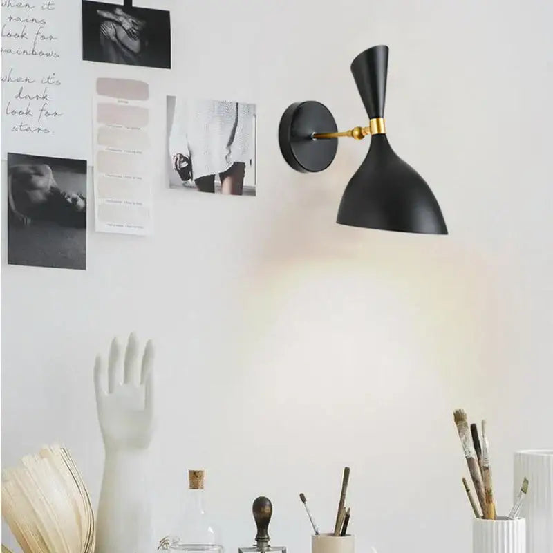 Modern black and brass industrial wall lamps for living room