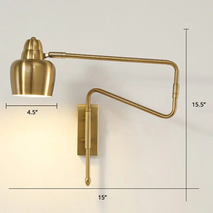 Modern black and brass retractable arm reading lamp bedroom light