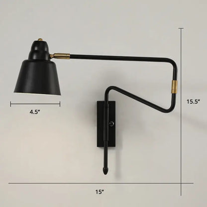 Modern black and brass retractable arm reading lamp bedroom light