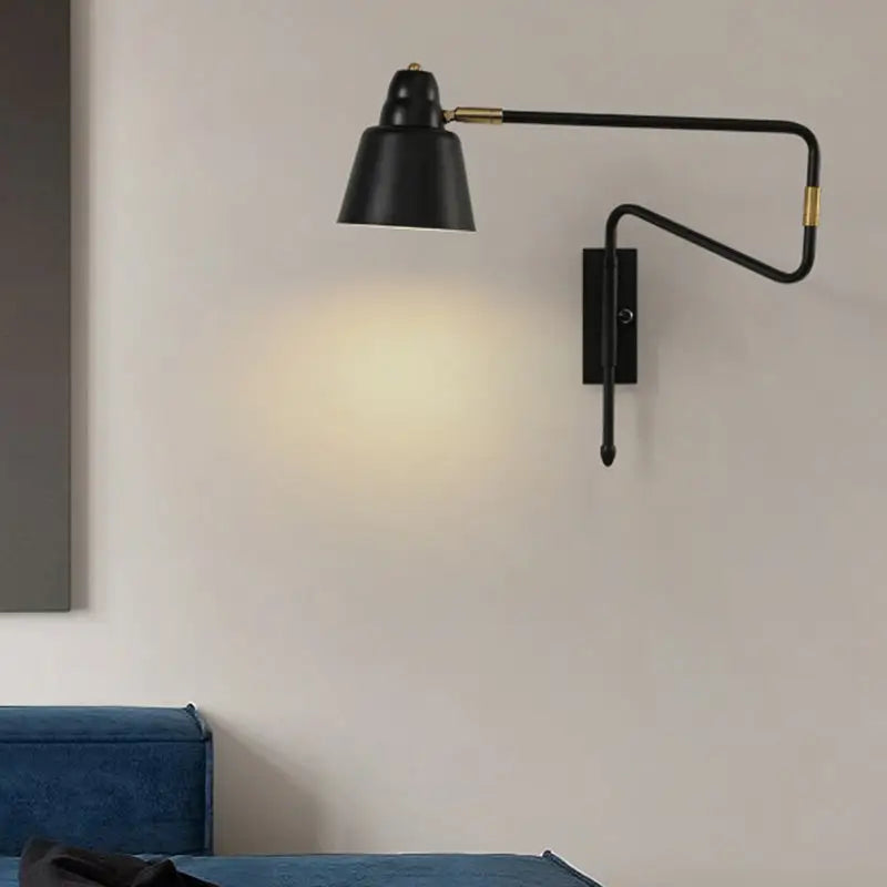 Modern black and brass retractable arm reading lamp bedroom light