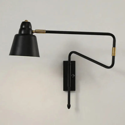 Modern black and brass retractable arm reading lamp bedroom light