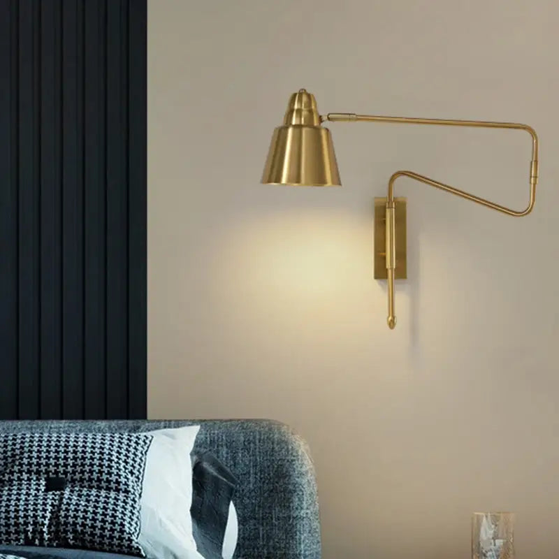 Modern black and brass retractable arm reading lamp bedroom light