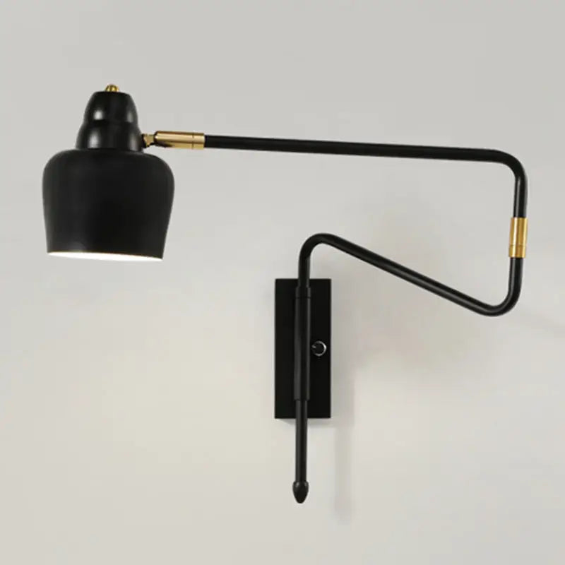 Modern black and brass retractable arm reading lamp bedroom light