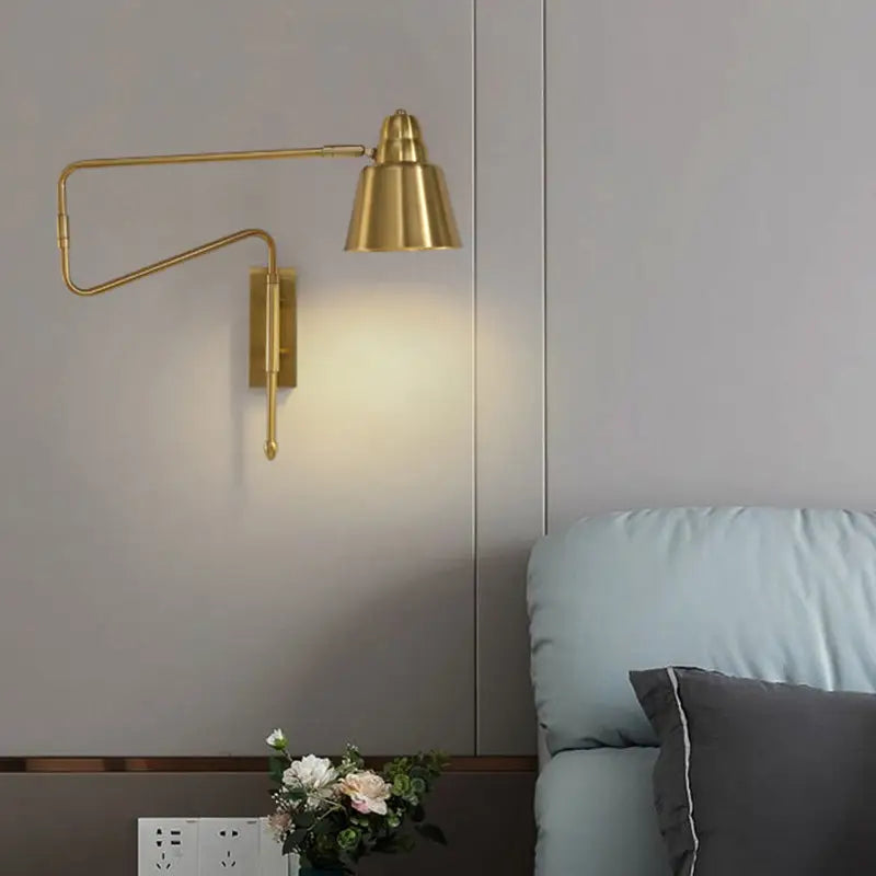 Modern black and brass retractable arm reading lamp bedroom light