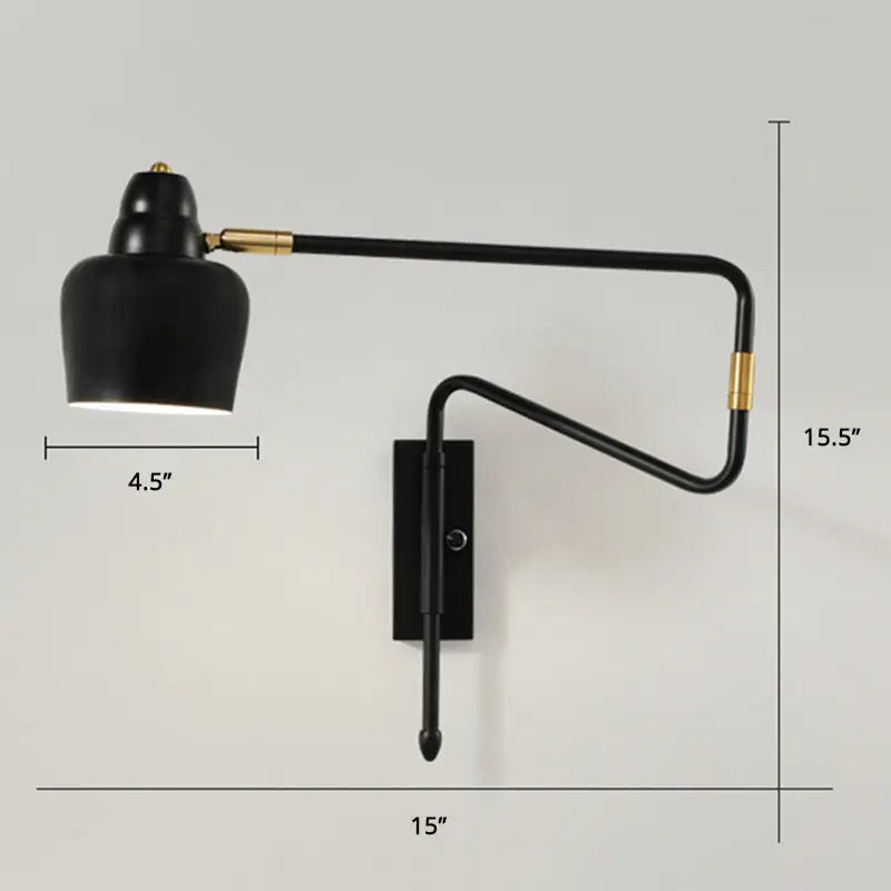 Modern black and brass retractable arm reading lamp bedroom light