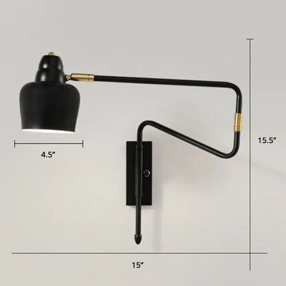 Modern black and brass retractable arm reading lamp bedroom light