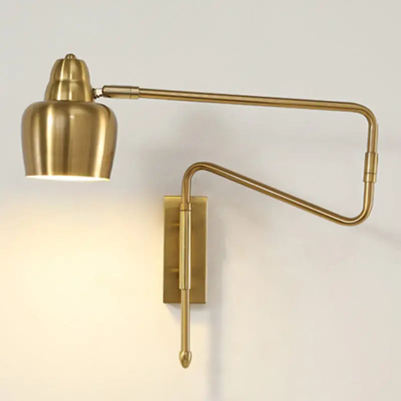 Modern black and brass retractable arm reading lamp bedroom light