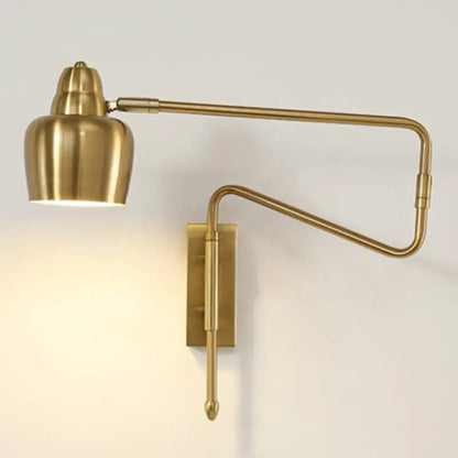 Modern black and brass retractable arm reading lamp bedroom light