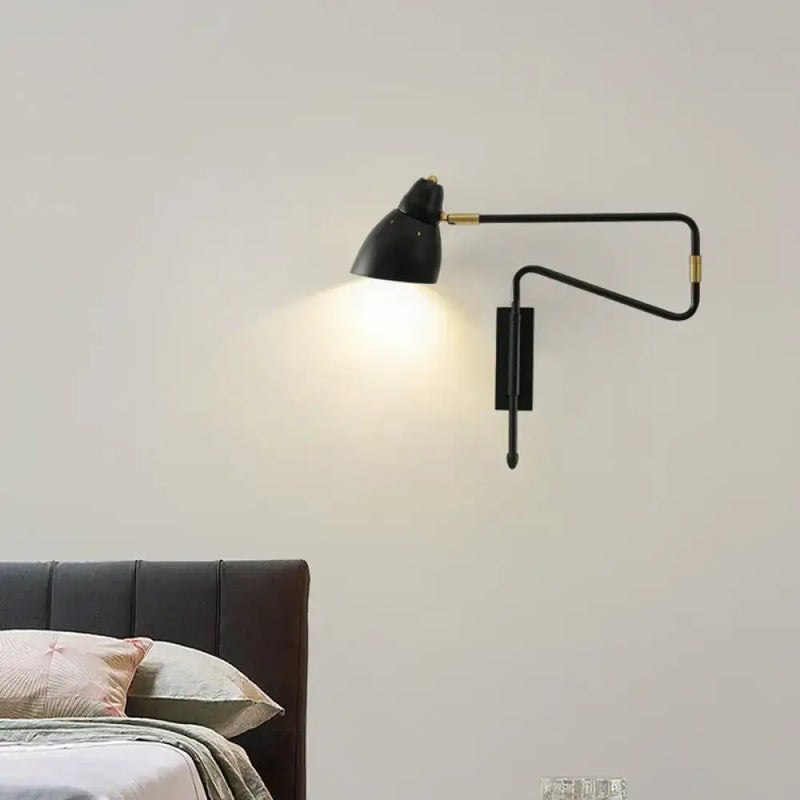 Modern black and brass task wall light for bedroom or studio
