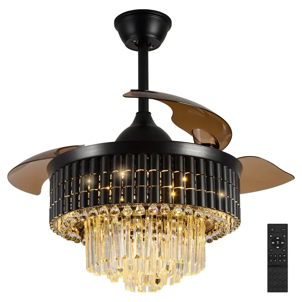 Modern black and bronze crystal fandelier ceiling fan for living room
