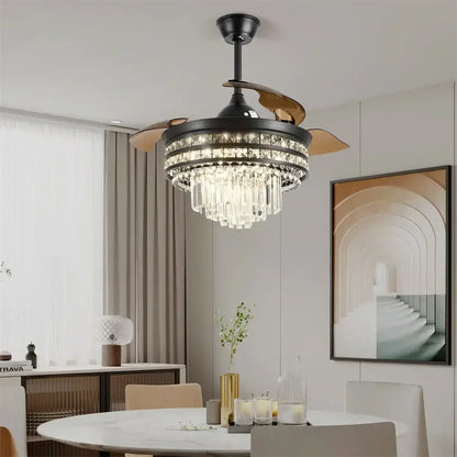 Modern black and bronze crystal fandelier ceiling fan for living room
