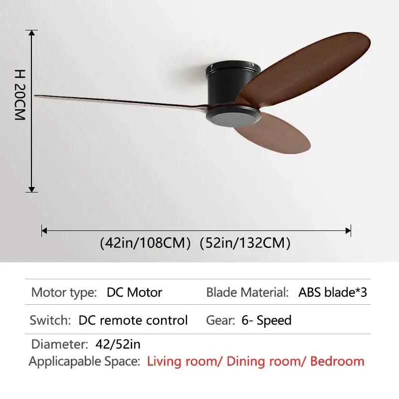 Modern black and brown ceiling fan with remote control living room